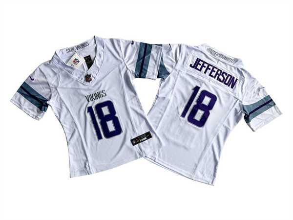 Women%27s Minnesota Vikings #18 Justin Jefferson White 2024 F.U.S.E Winter Warrior Limited Jersey(Run Small)